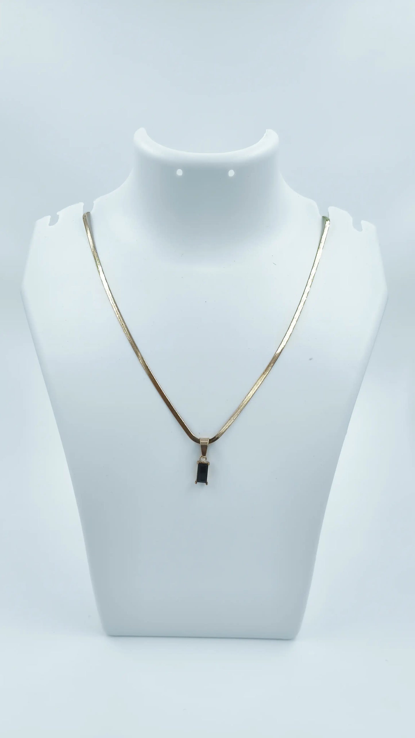 Black Rectangle Stone Pendant Necklace – Gold-Plated Snake Chain