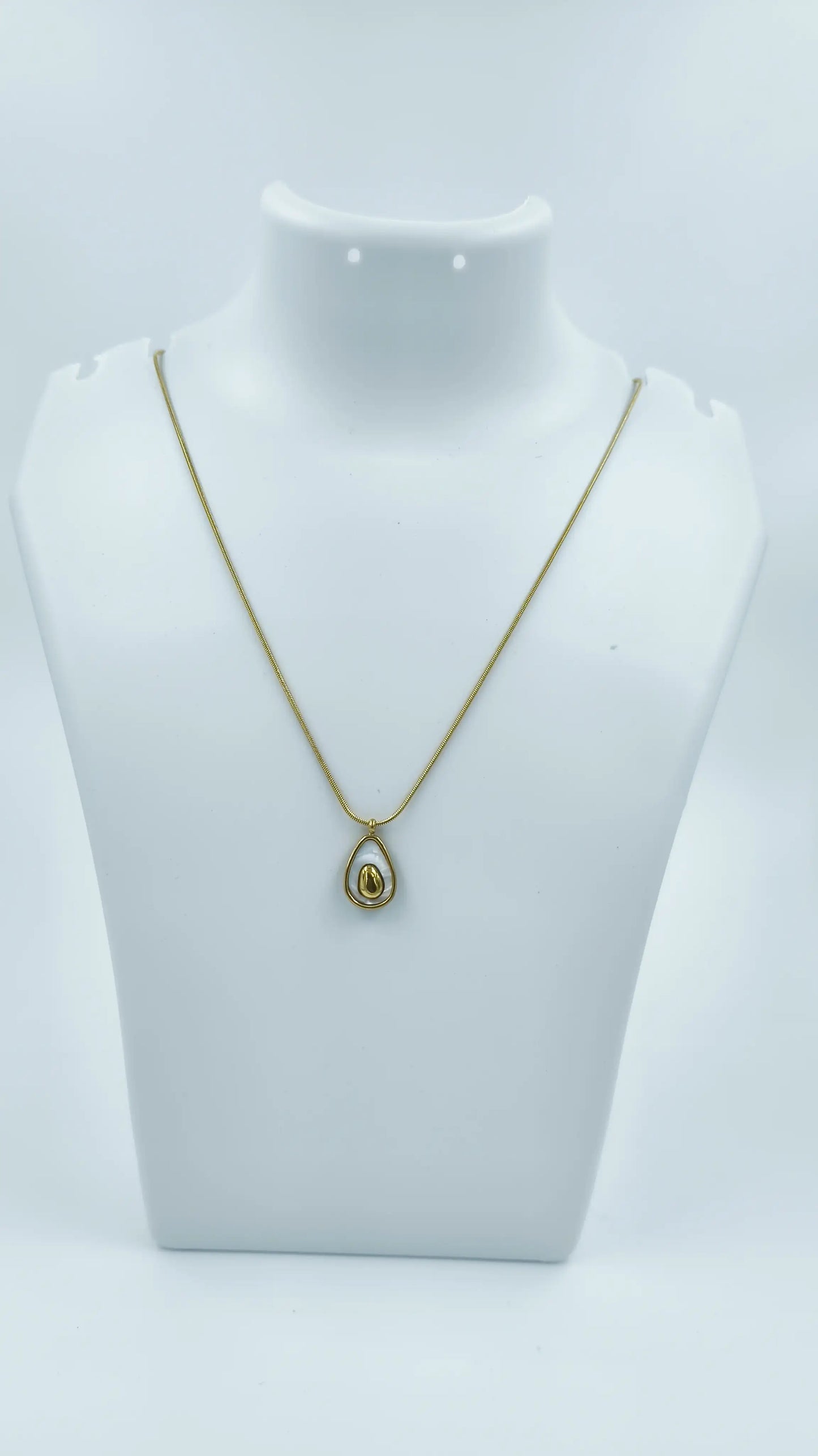 Gold-Plated Teardrop Pendant Necklace with White Enamel