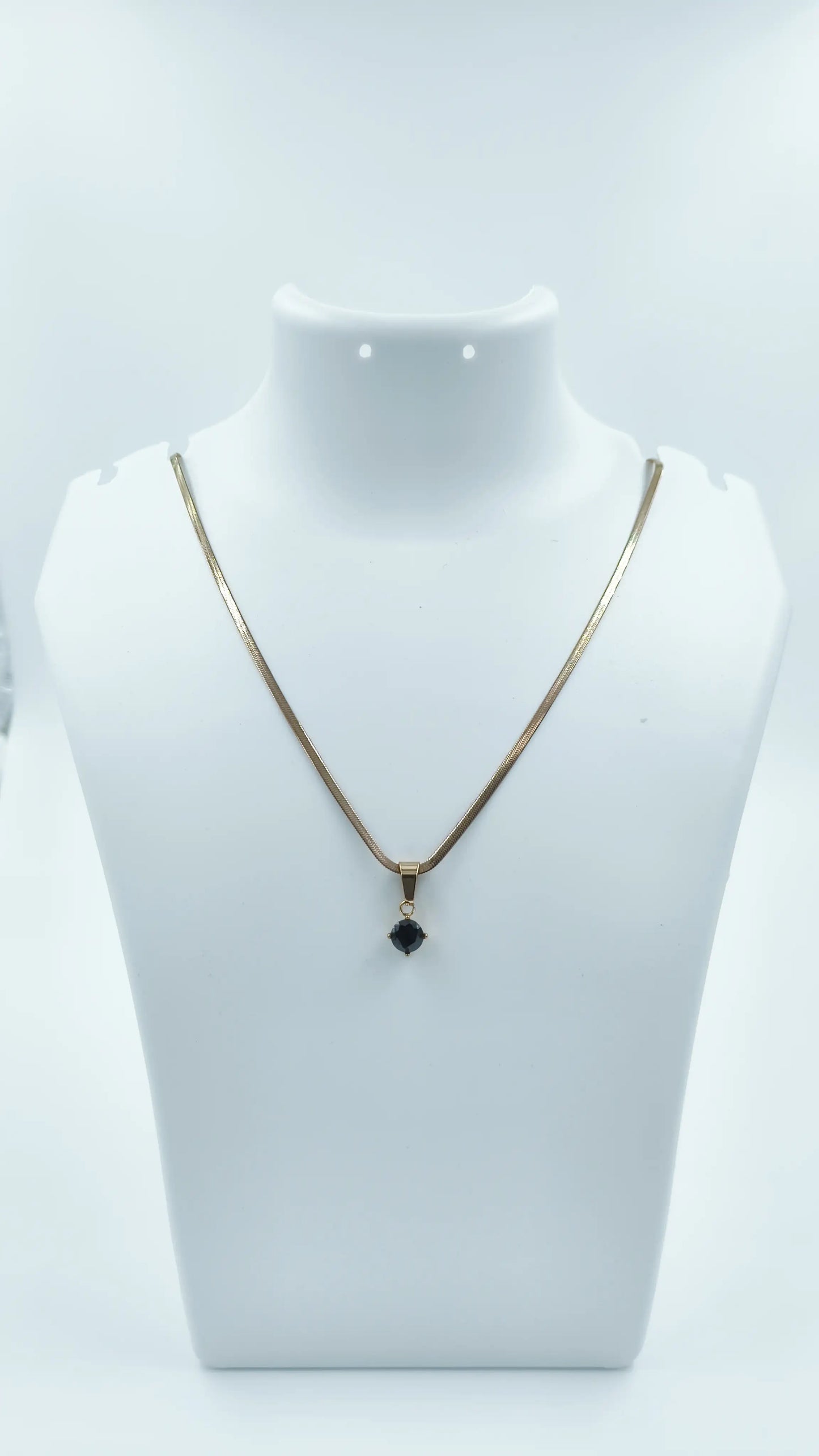 Bindu Noir Black Stone Pendant Necklace – Gold-Plated Snake Chain