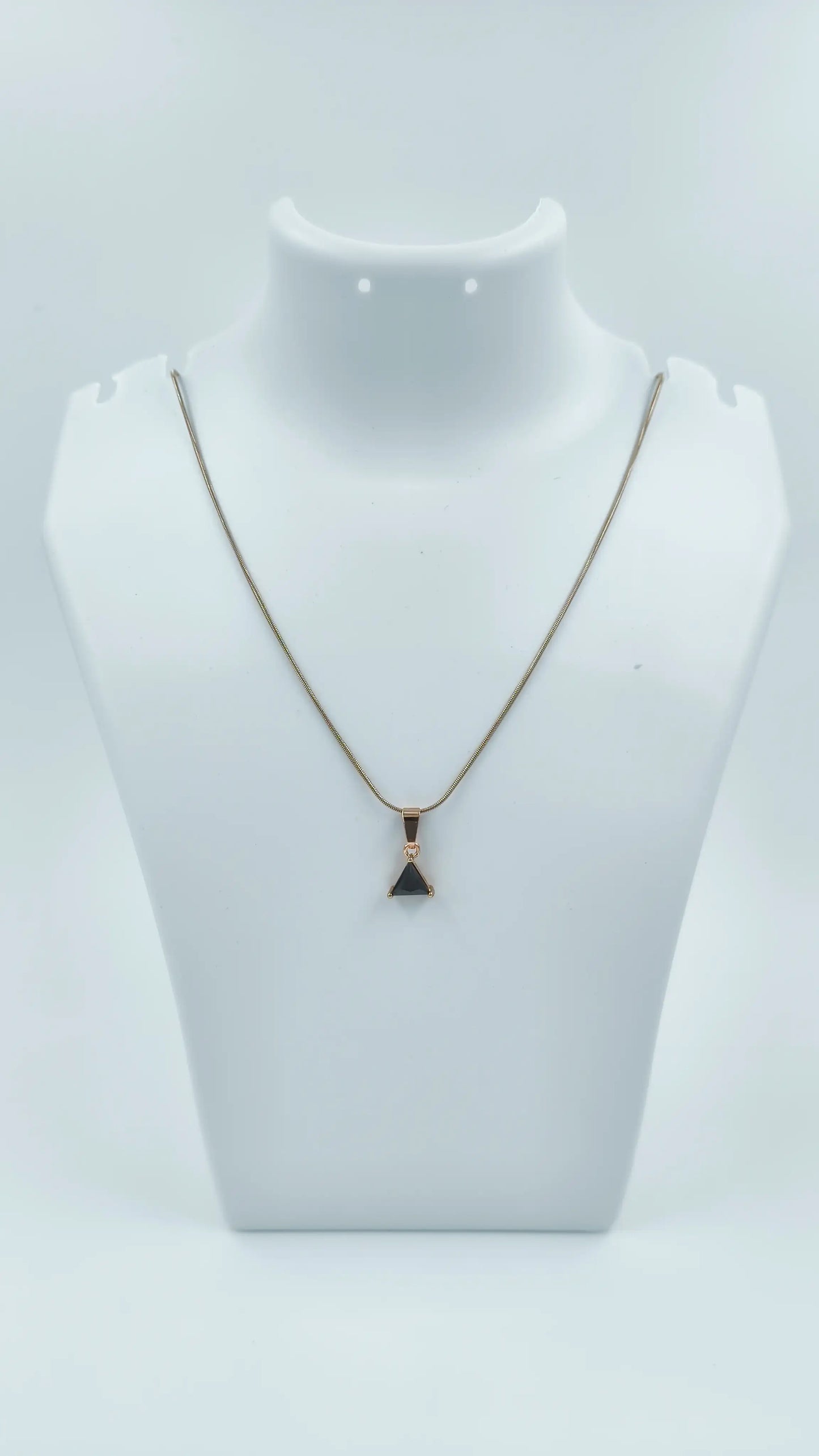 Trikona Noir Triangle Pendant Necklace – Rose Gold-Plated Snake Chain