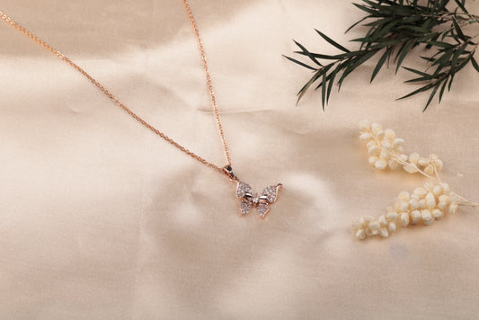 Nirvahna Diamond Butterfly Necklace in Rose Gold