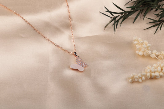 Nirvahna Diamond Butterfly Pendant Necklace in Rose Gold