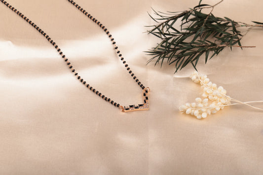 Stylish Black Bead and Gold Pendant Necklace Mangalsutra