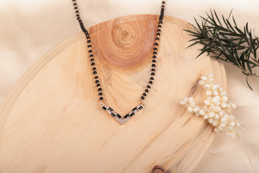 Stylish Black Bead and Gold Pendant Necklace Mangalsutra