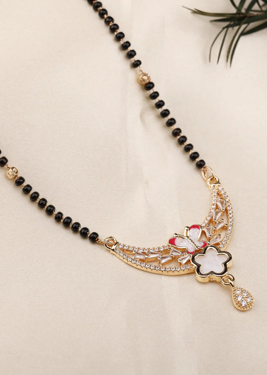 Butterfly Bliss Gold Plated with Black Beads Mangalsutra