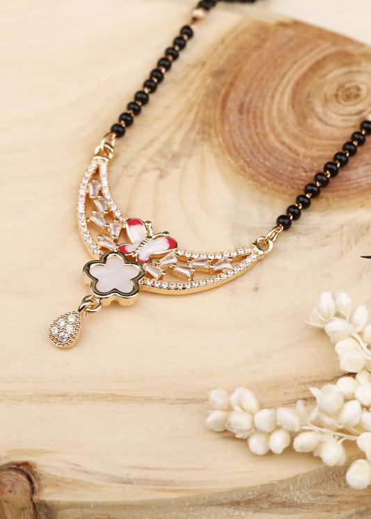 Butterfly Bliss Gold Plated with Black Beads Mangalsutra