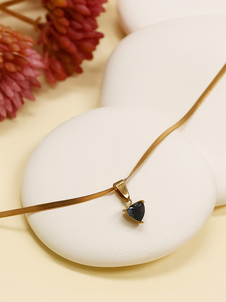 Elegant Black Triangle Charm Gold-Plated Necklace for Women