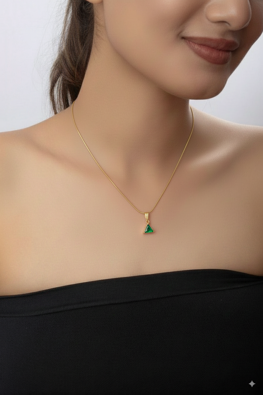 Elegant Green Triangle Diamond Pendant Chain