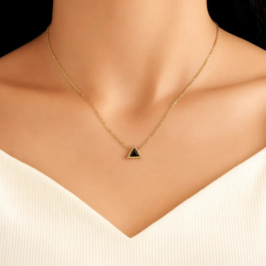 Noir Beaded Triangle Pendant Necklace – Dainty Gold-Plated