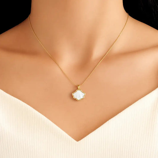 Aira Mother-of-Pearl Blossom Pendant Necklace – Gold Plated