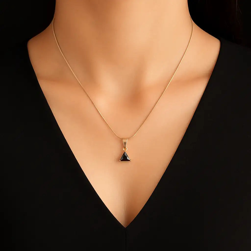 Trikona Noir Triangle Pendant Necklace – Rose Gold-Plated Snake Chain