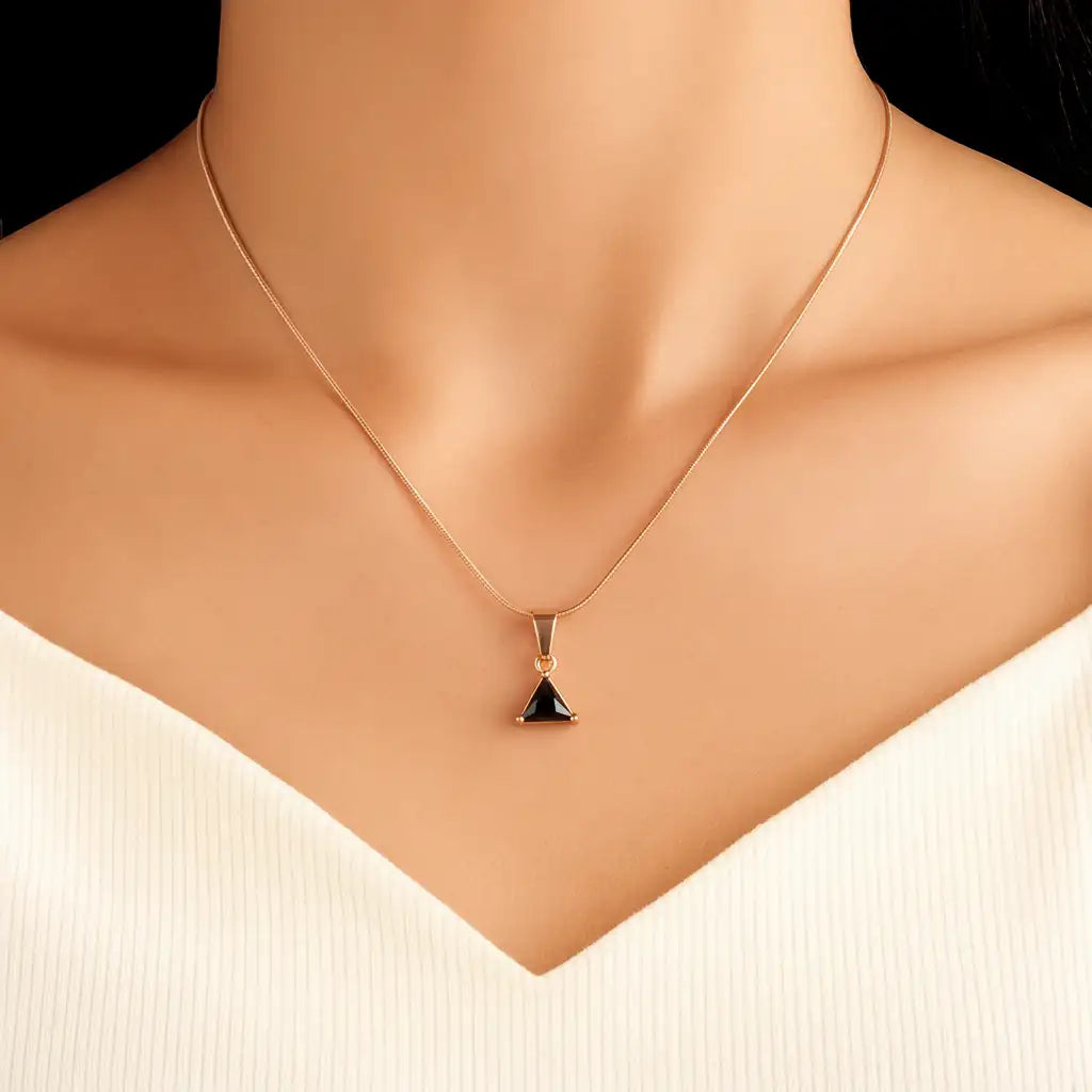 Trikona Noir Triangle Pendant Necklace – Rose Gold-Plated Snake Chain