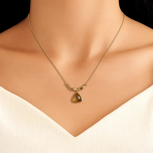 Honey stone Trigon Charm Necklace – Gold-Tone