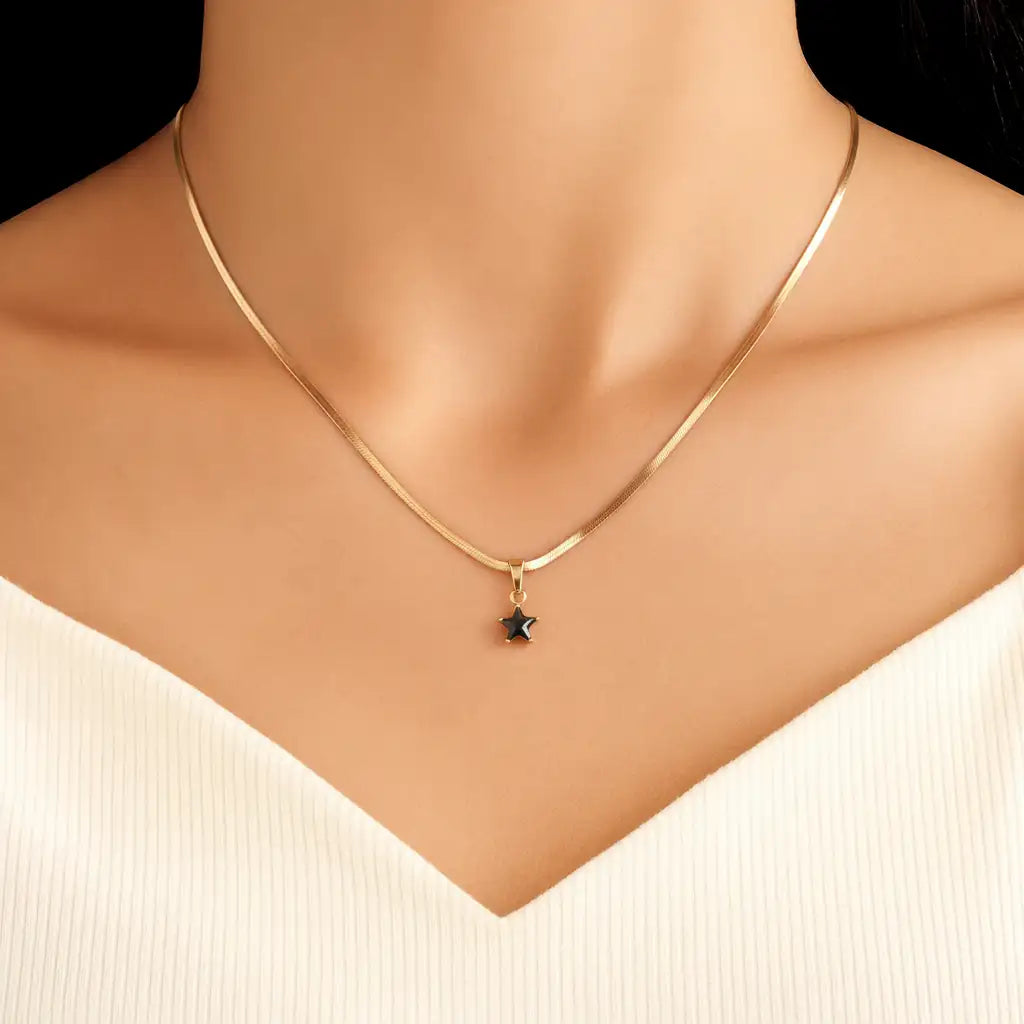 Sitara Midnight Star Pendant Necklace – Gold-Plated Snake Chain