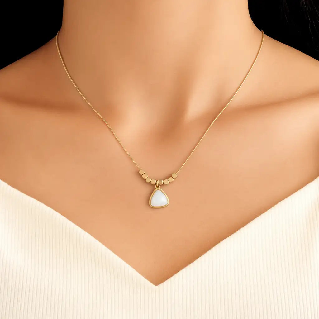 Ivory Prism Triangle Pendant Necklace – Gold-Plated Snake Chain