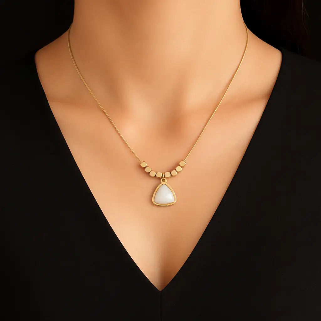 Ivory Prism Triangle Pendant Necklace – Gold-Plated Snake Chain