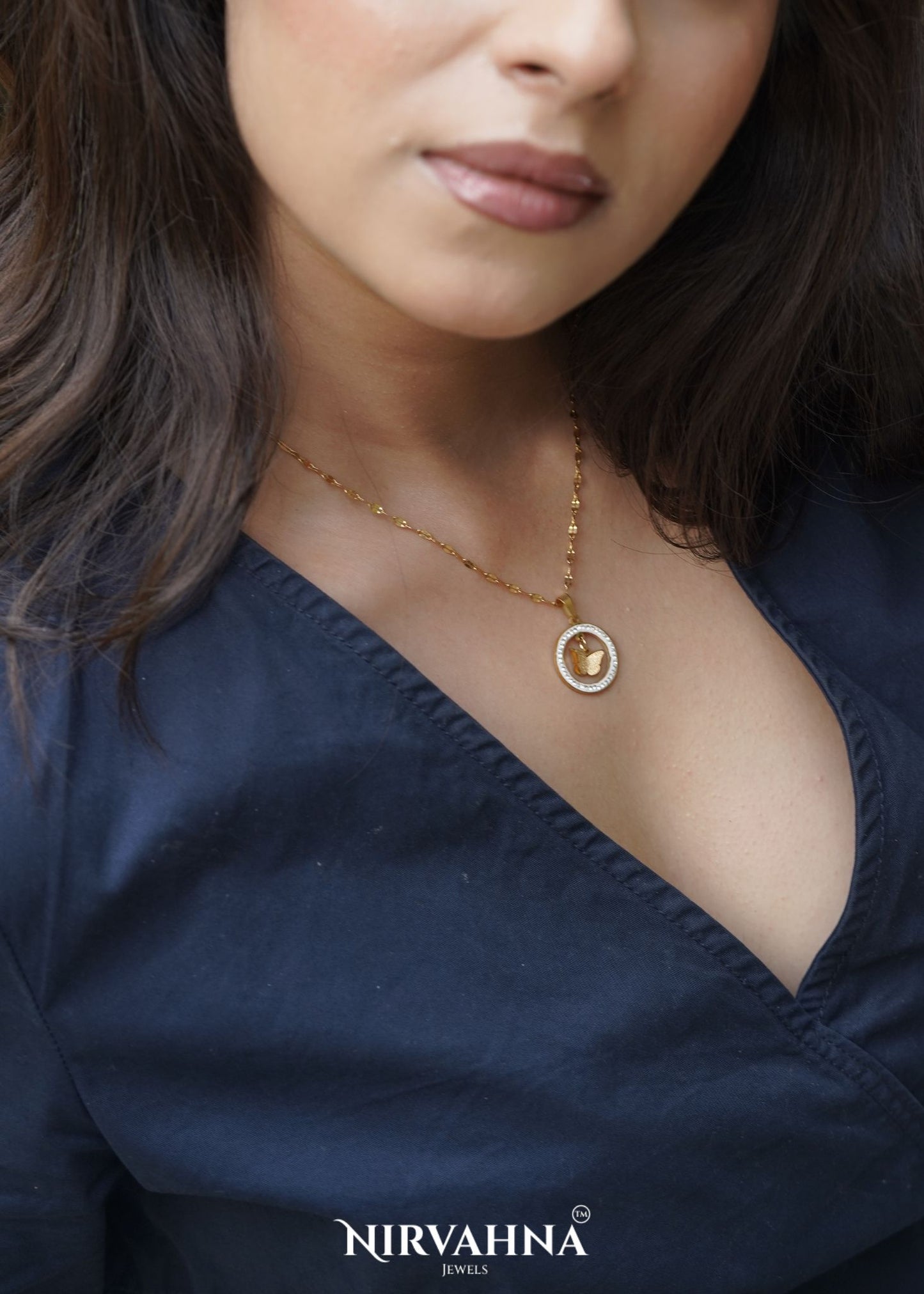 Butterfly Halo Pendant Necklace – Gold Plated with CZ