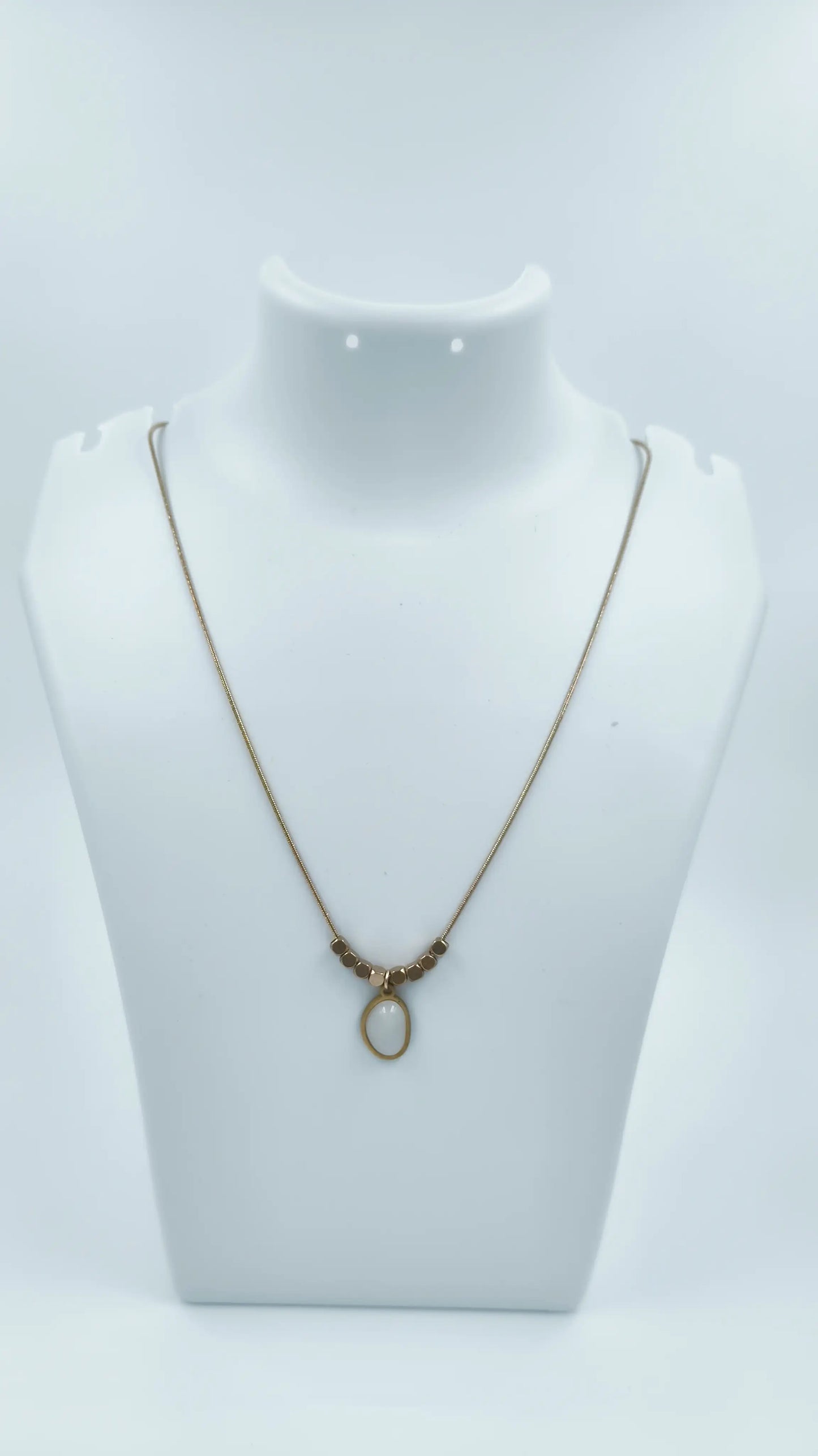 Gold-Plated White Stone Pendant Necklace – Minimalist Design