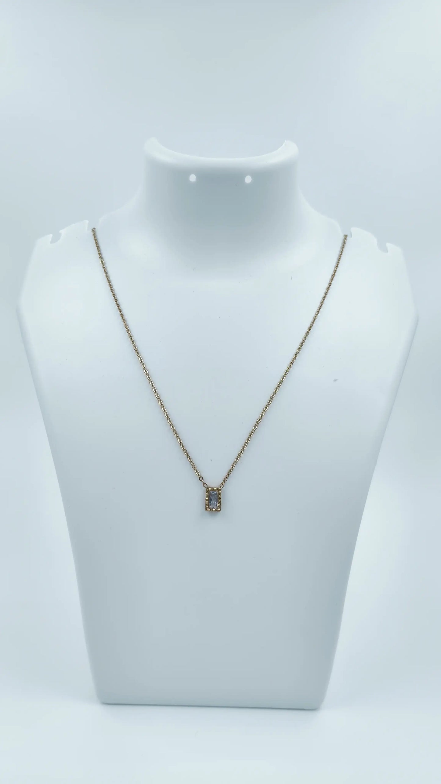Gold-Plated Rectangle Pendant Necklace with Crystal Stone