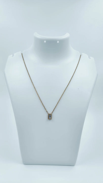 Gold-Plated Rectangle Pendant Necklace with Crystal Stone