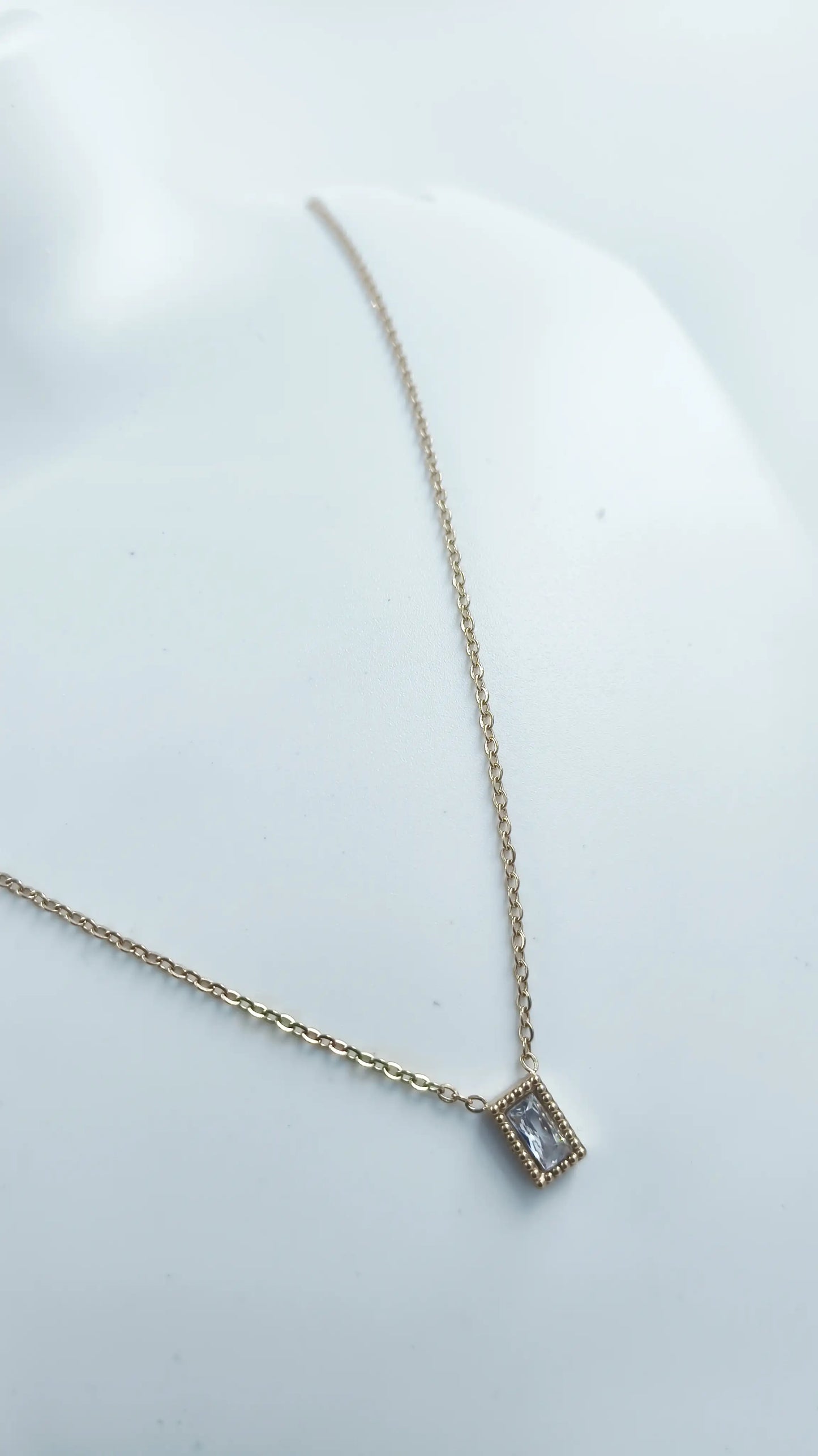 Gold-Plated Rectangle Pendant Necklace with Crystal Stone