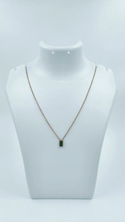 Gold-Plated Green Rectangle Pendant Chain – Minimalist Design