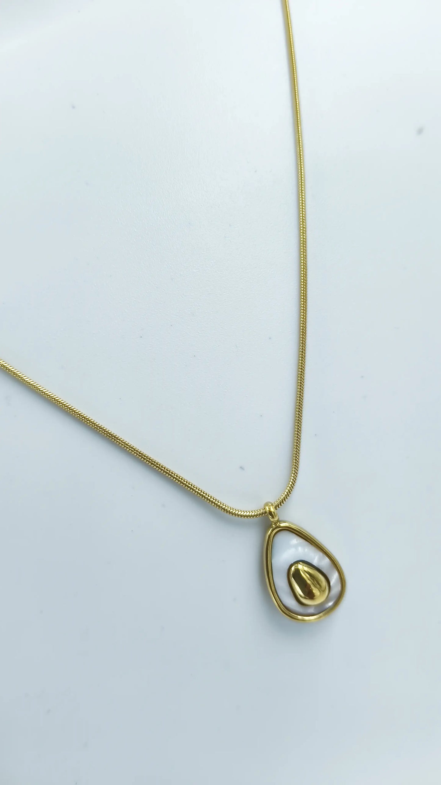 Gold-Plated Teardrop Pendant Necklace with White Enamel
