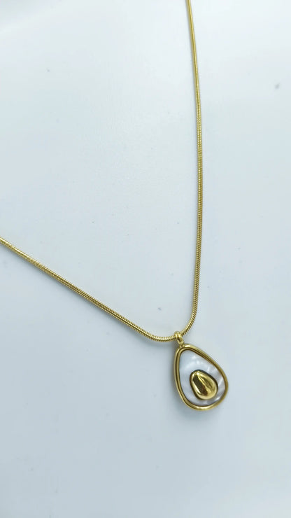 Gold-Plated Teardrop Pendant Necklace with White Enamel