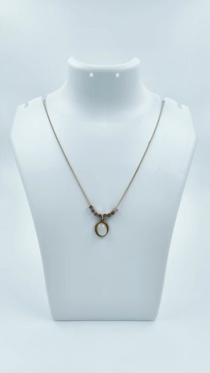 White Round Stone Pendant Necklace – Gold-Plated Snake Chain