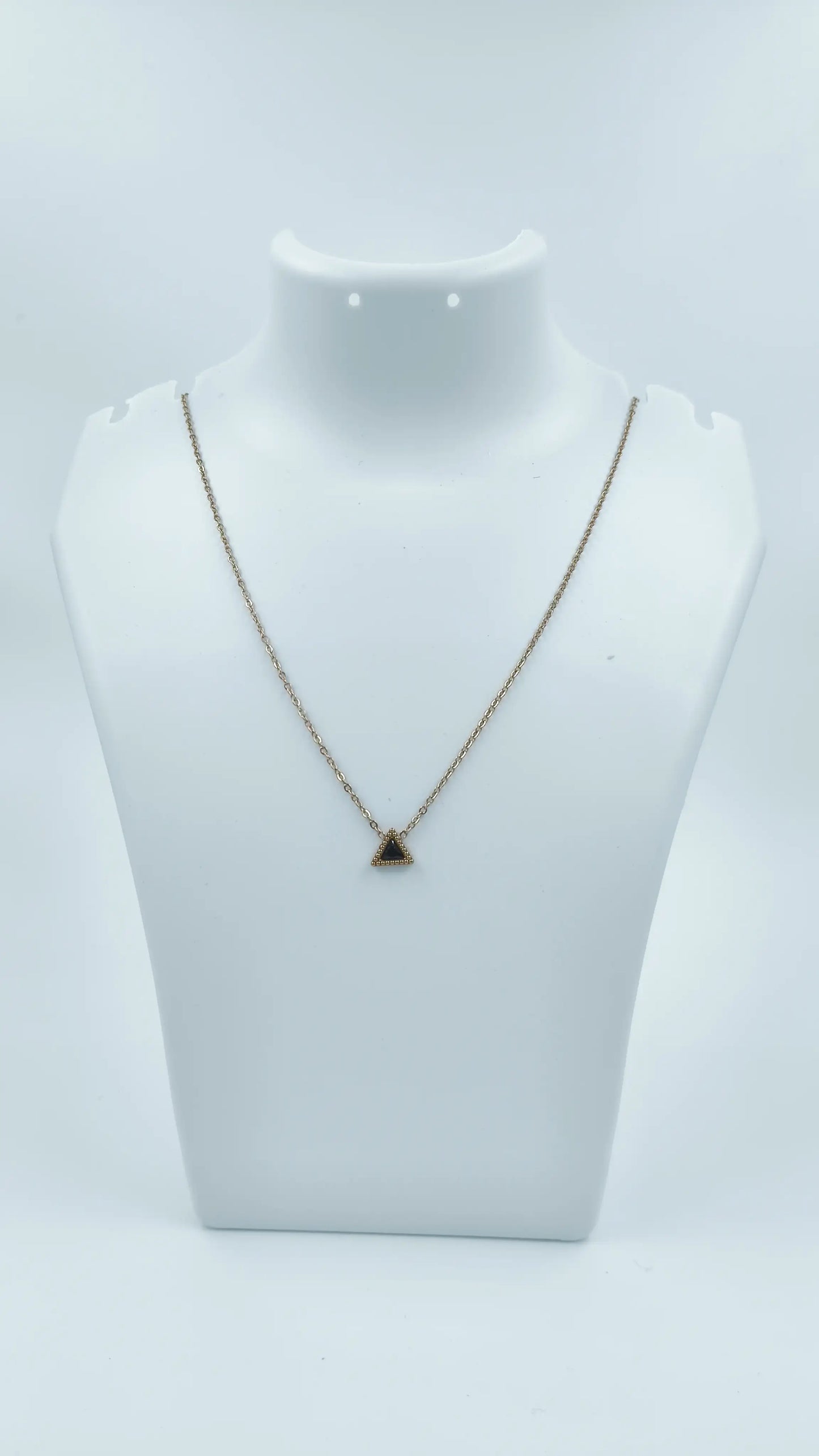 Noir Beaded Triangle Pendant Necklace – Dainty Gold-Plated