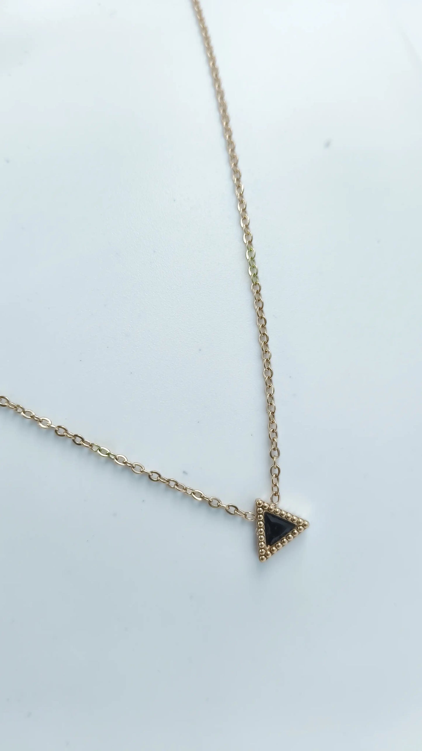 Noir Beaded Triangle Pendant Necklace – Dainty Gold-Plated