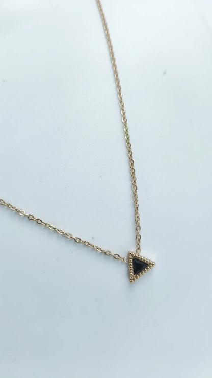 Noir Beaded Triangle Pendant Necklace – Dainty Gold-Plated