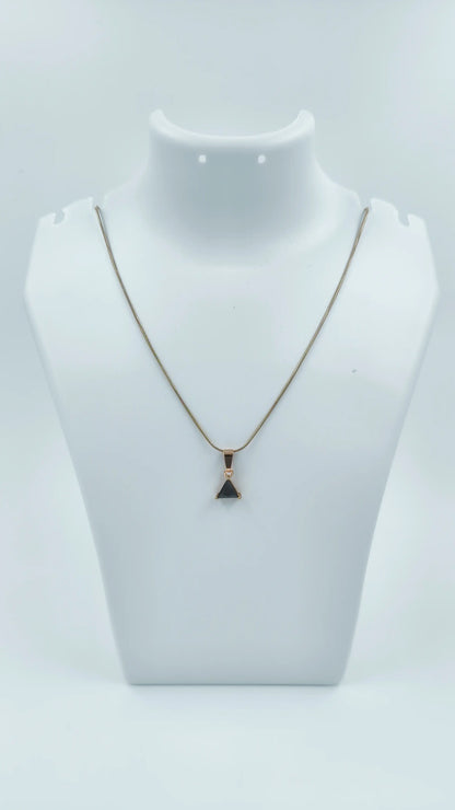 Trikona Noir Triangle Pendant Necklace – Rose Gold-Plated Snake Chain