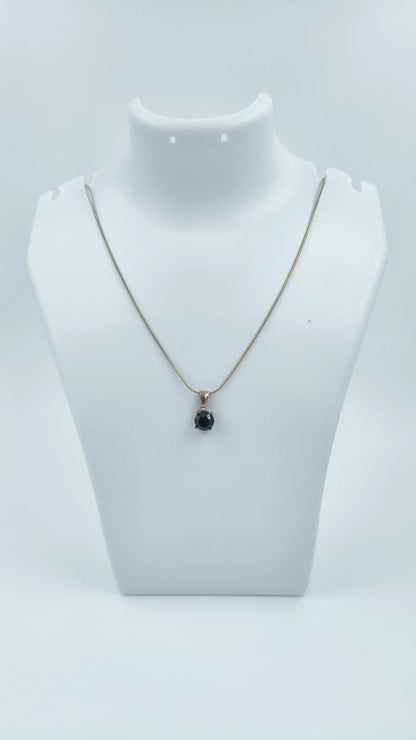 Premium Gold-Plated Round Black Stone Pendant Necklace