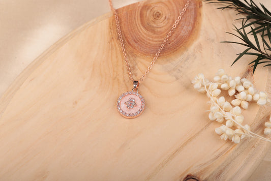 Nirvahna Diamond Round Pendant Necklace in Rose Gold