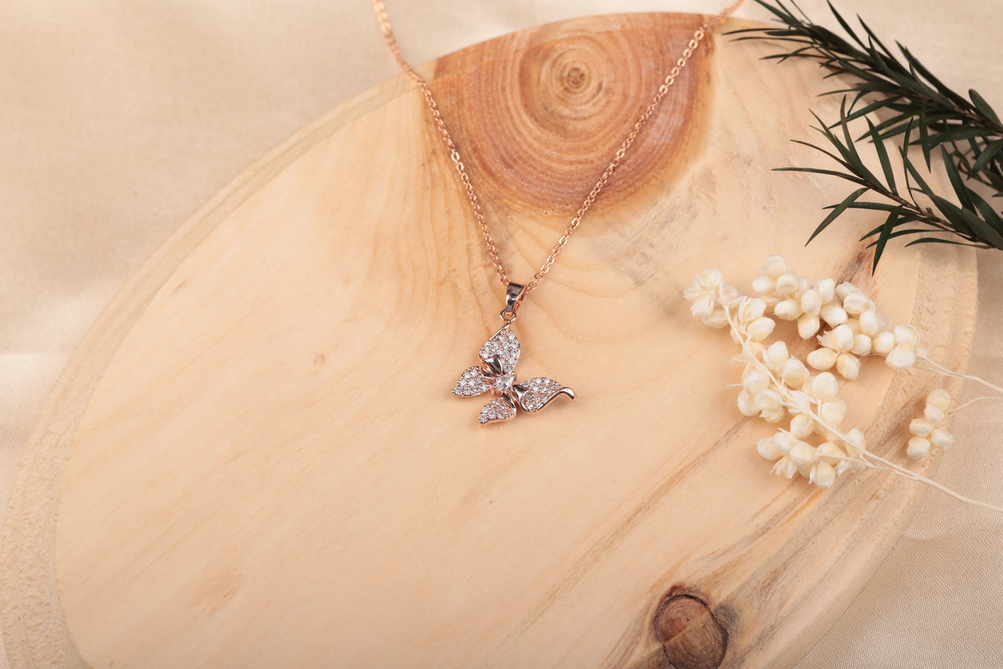 Nirvahna Diamond Butterfly Necklace in Rose Gold