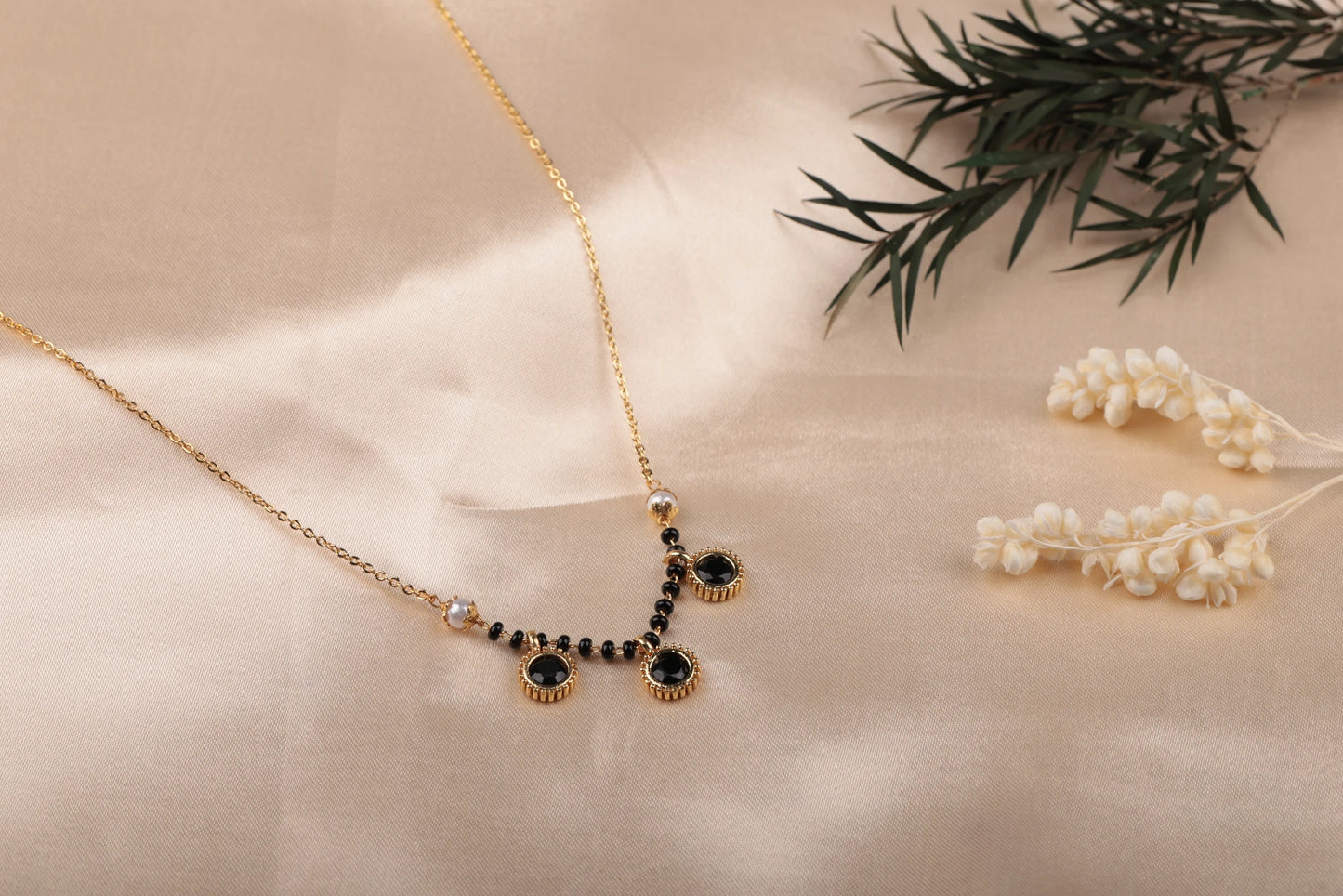 Nirvahna Daily Wear Round Black Perl Mangalsutra