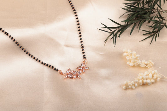 Diamond Pendant Black Beads Chain Mangalsutra