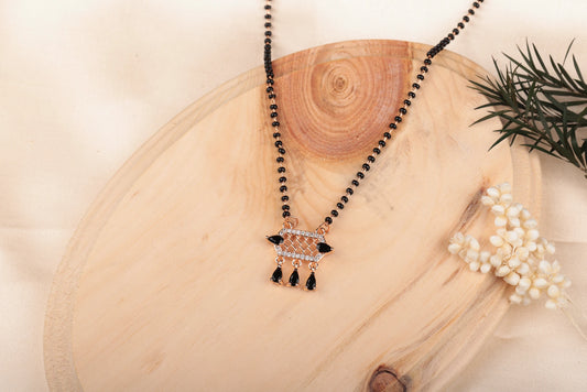 Three Drop Gem Black Bead Necklace Mangalsutra