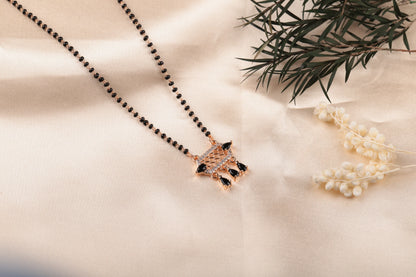 Three Drop Gem Black Bead Necklace Mangalsutra