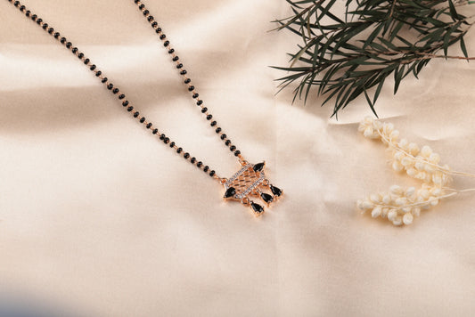 Three Drop Gem Black Bead Necklace Mangalsutra