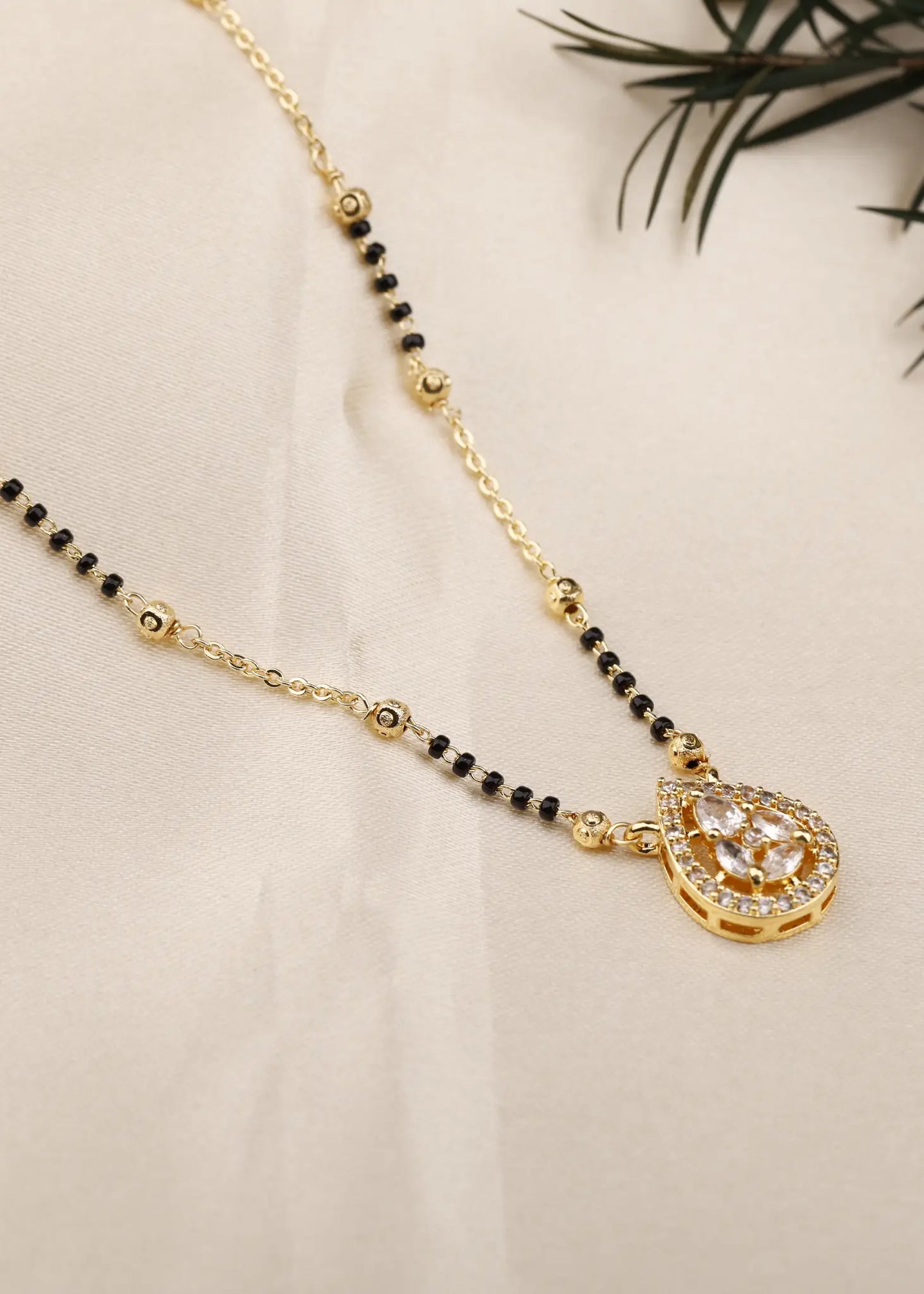 Modern Gold Plated Mangalsutra with Sparkling Teardrop Pendant