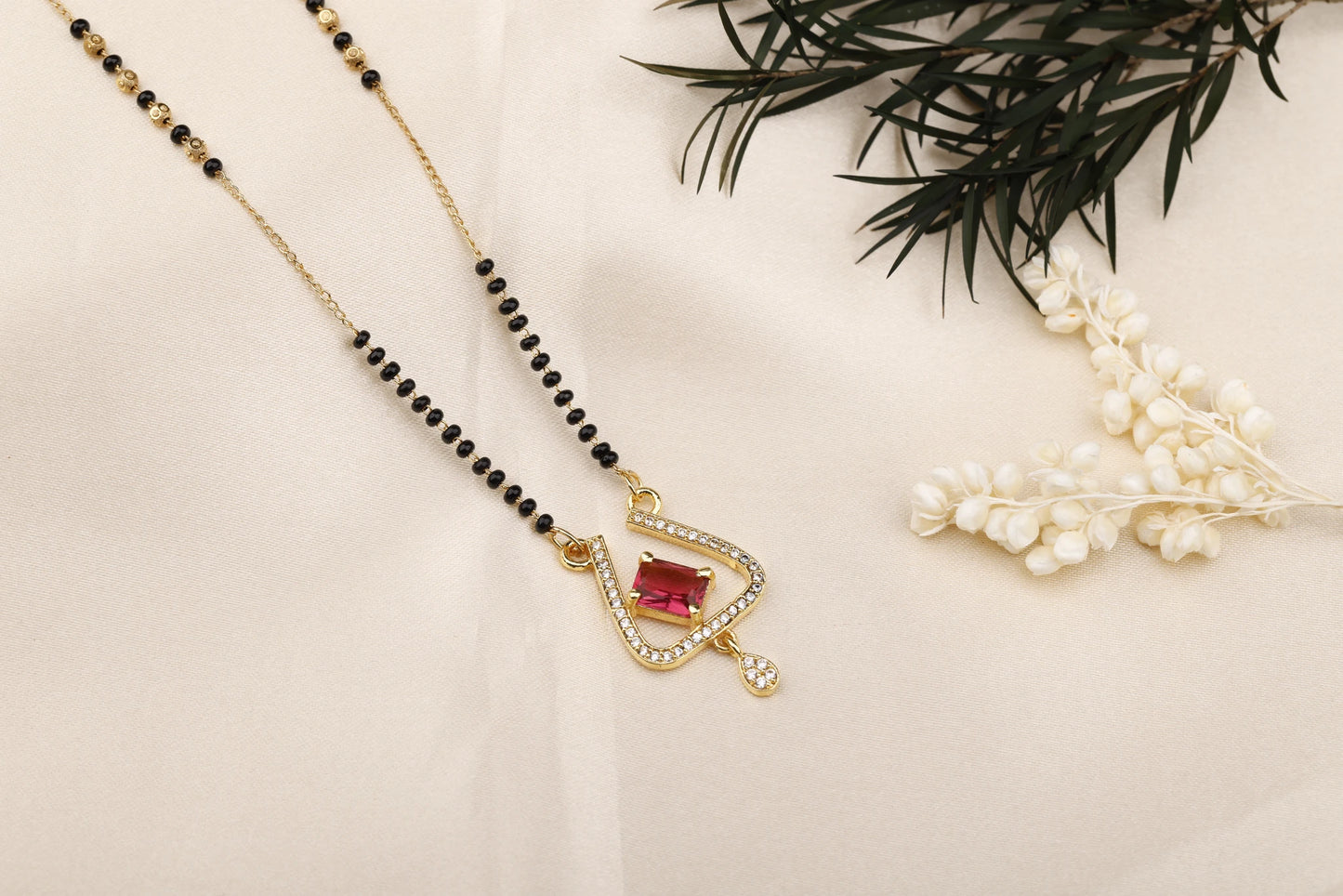 Nirvahna Round Diamond Red Pendant Mangalsutra