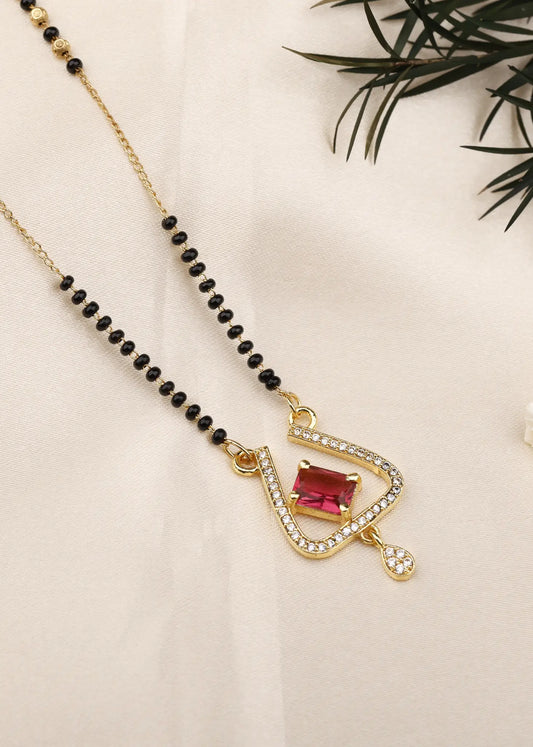 Nirvahna Round Diamond Red Pendant Mangalsutra