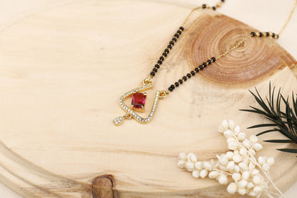 Nirvahna Round Diamond Red Pendant Mangalsutra