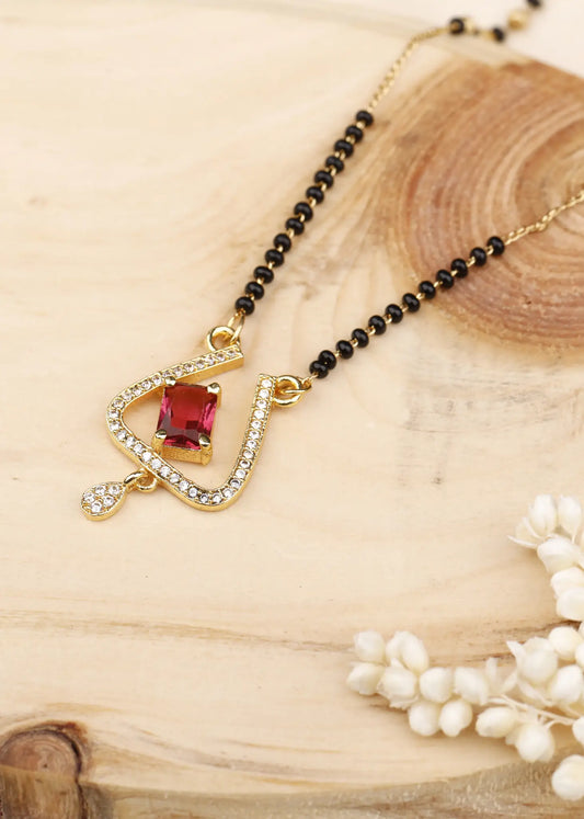 Nirvahna Round Diamond Red Pendant Mangalsutra