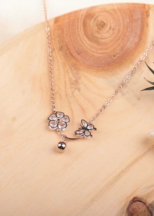 Rose Petals Butterfly Rose Gold Chain Pendant