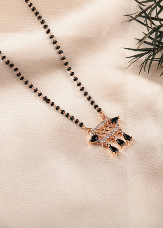 Three Drop Gem Black Bead Necklace Mangalsutra