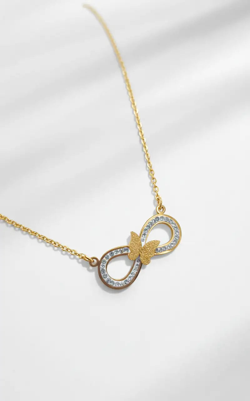 Infinity Butterfly Pendant Necklace – Gold Plated with CZ Stones