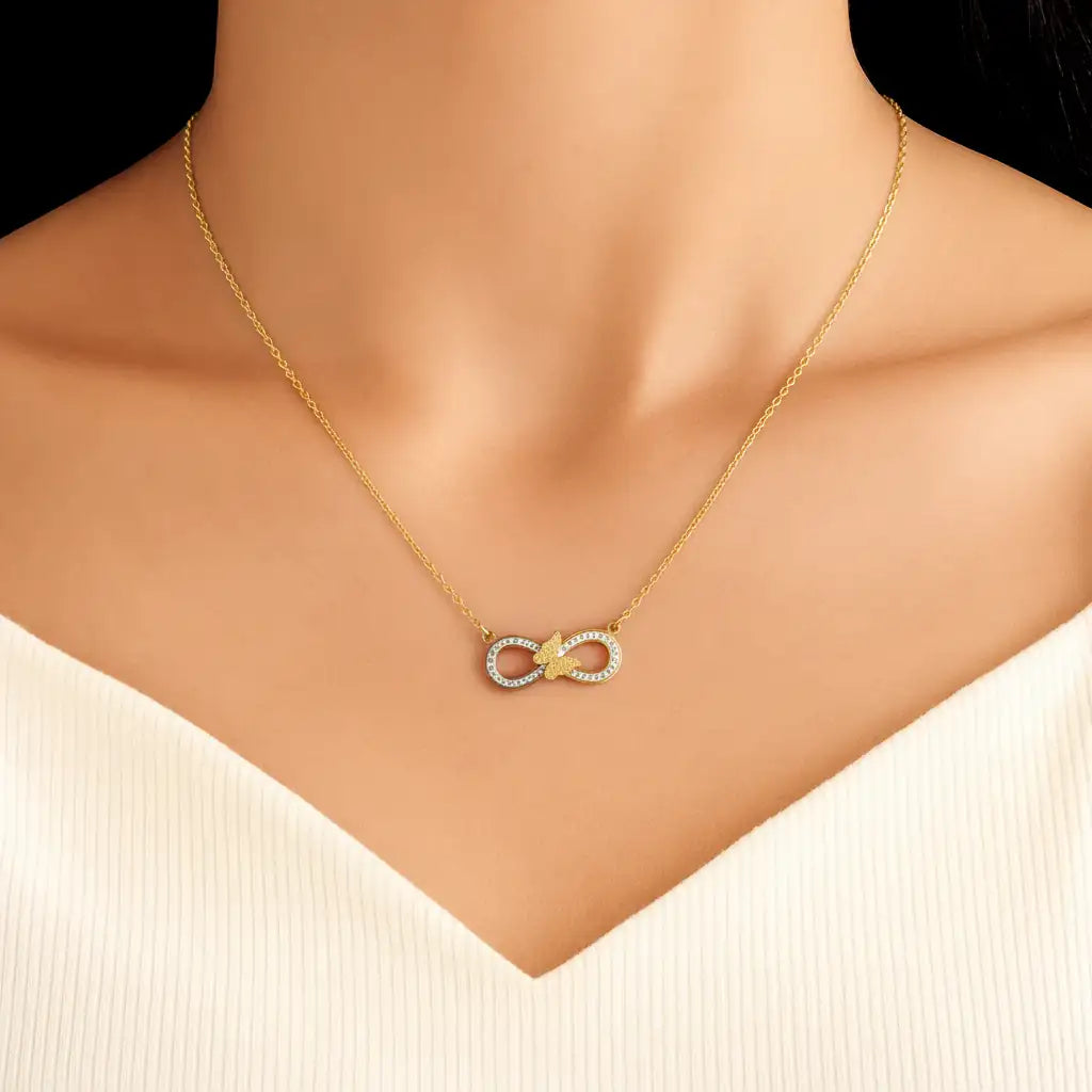 Infinity Butterfly Pendant Necklace – Gold Plated with CZ Stones